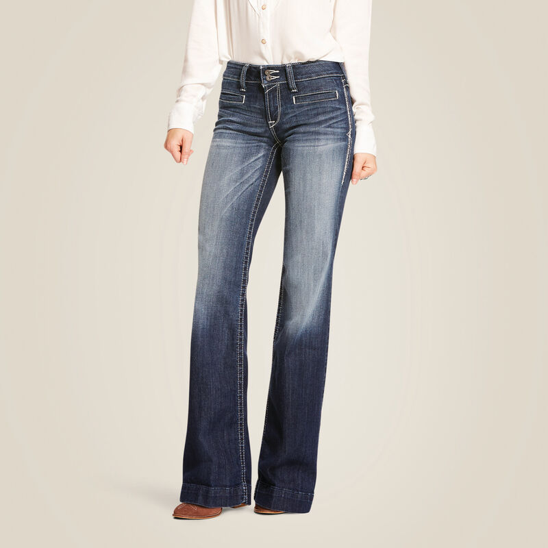 Trouser Mid Rise Stretch Entwined Wide Leg Jean