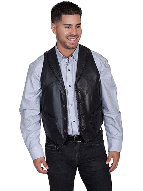 Scully- BLACK LAMB  Whip stitch leather lapel vest