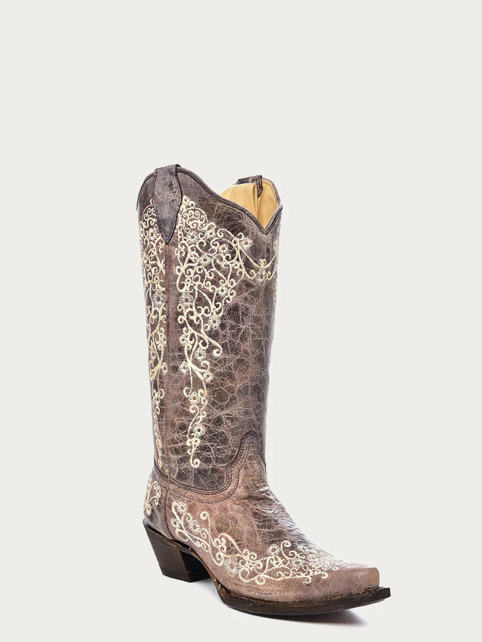 A1094 - WOMEN'S BONE COLOR FLORAL EMBROIDERY COWBOY BOOT