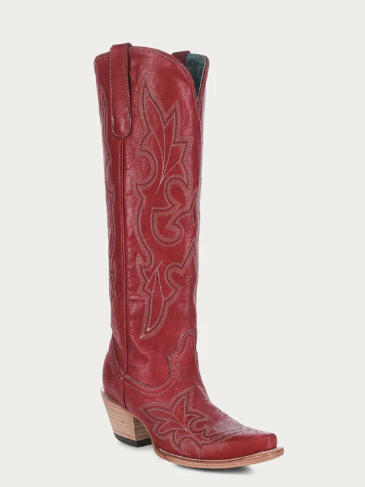 A4465 - WOMEN'S EMBROIDERY TALL TOP RED SNIP TOE COWBOY BOOT