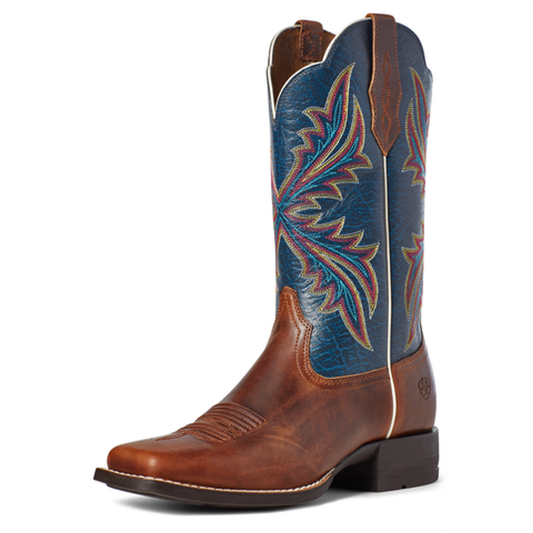 Ariat Ladies West Bound Russet Rebel & Navy Square Toe Boots