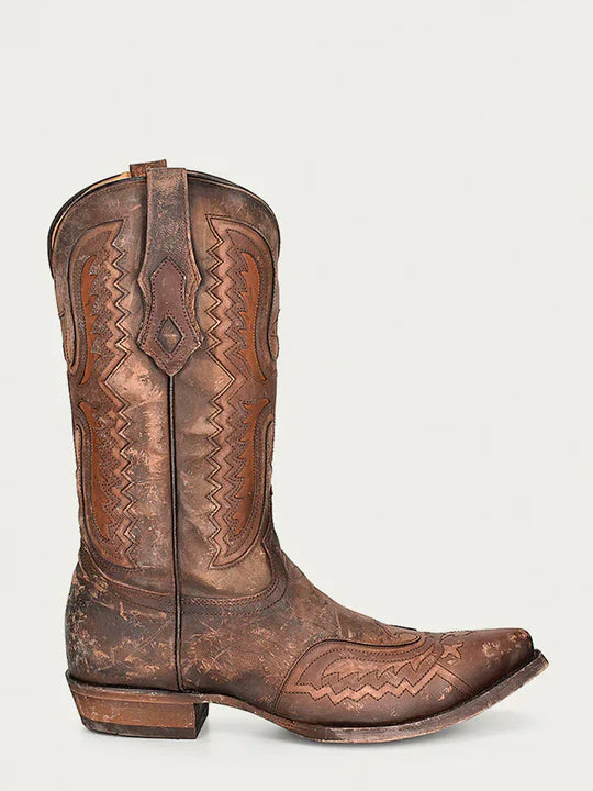 C3952 - MEN'S EAGLE INLAY AND EMBROIDERY WING TIP SNIP TOE DISTRESSED TAN COWBOY BOOT