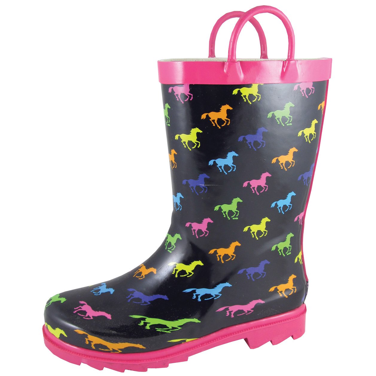Smoky Mountain Girl's Children's Black Rubber Boot With Multi Color Ponies