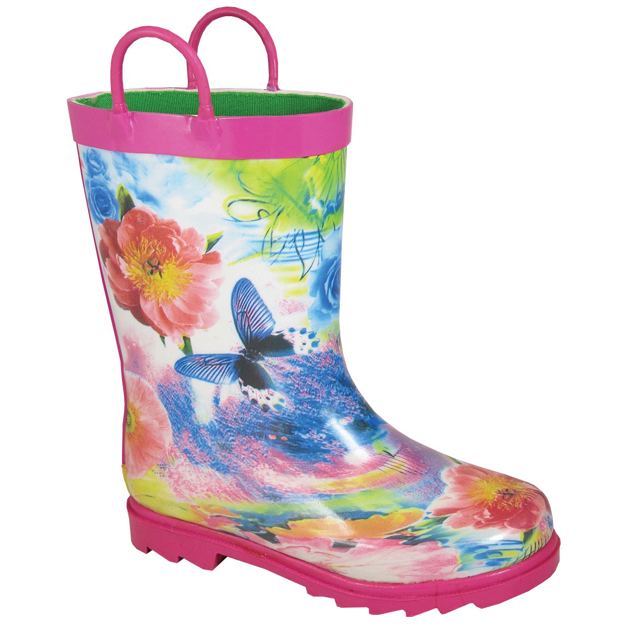 Smoky Mountain Toddler Pink Rubber Boot With Butterflies And Flowers