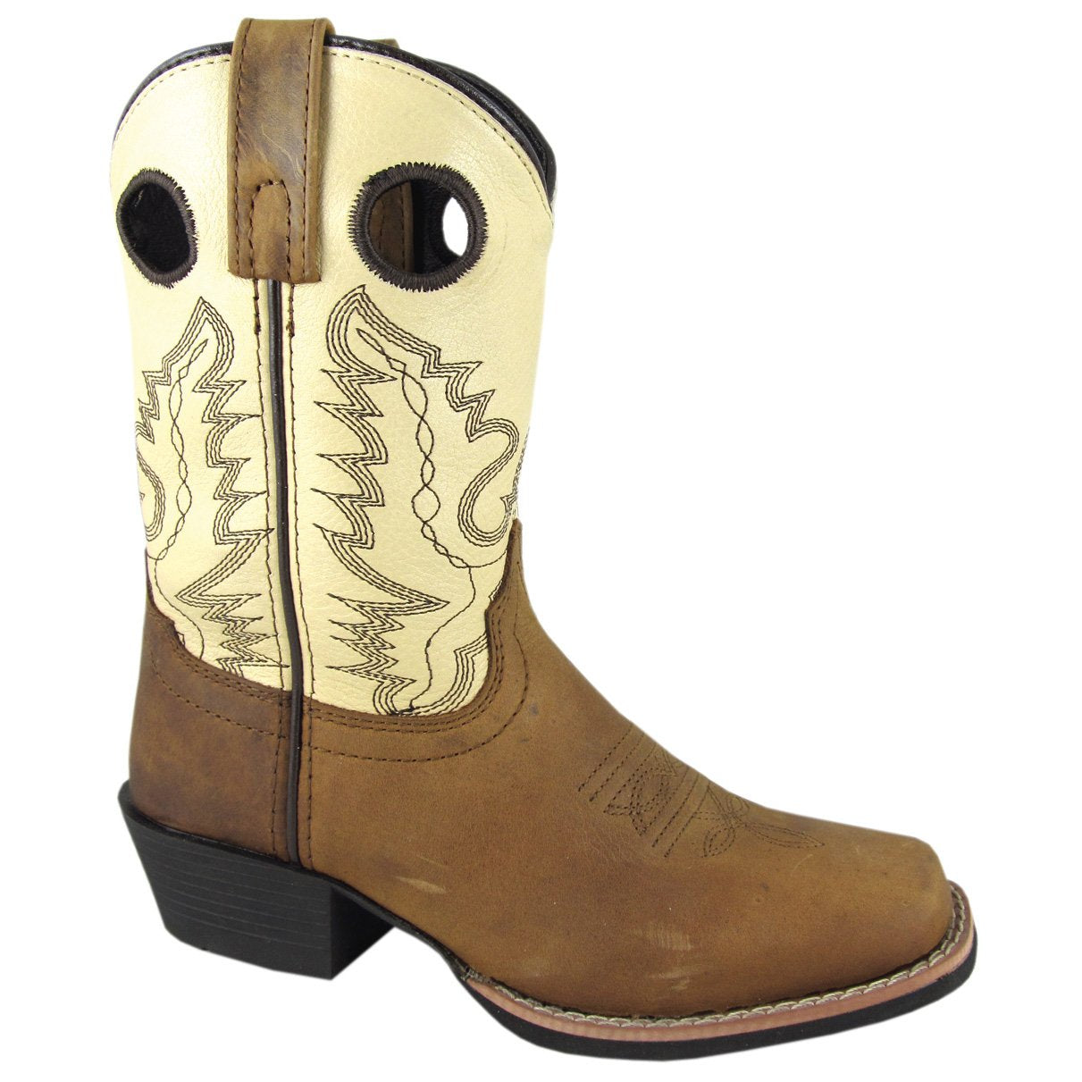 Smoky Mountain Youth Brown Distress/Cream Square Toe Boot