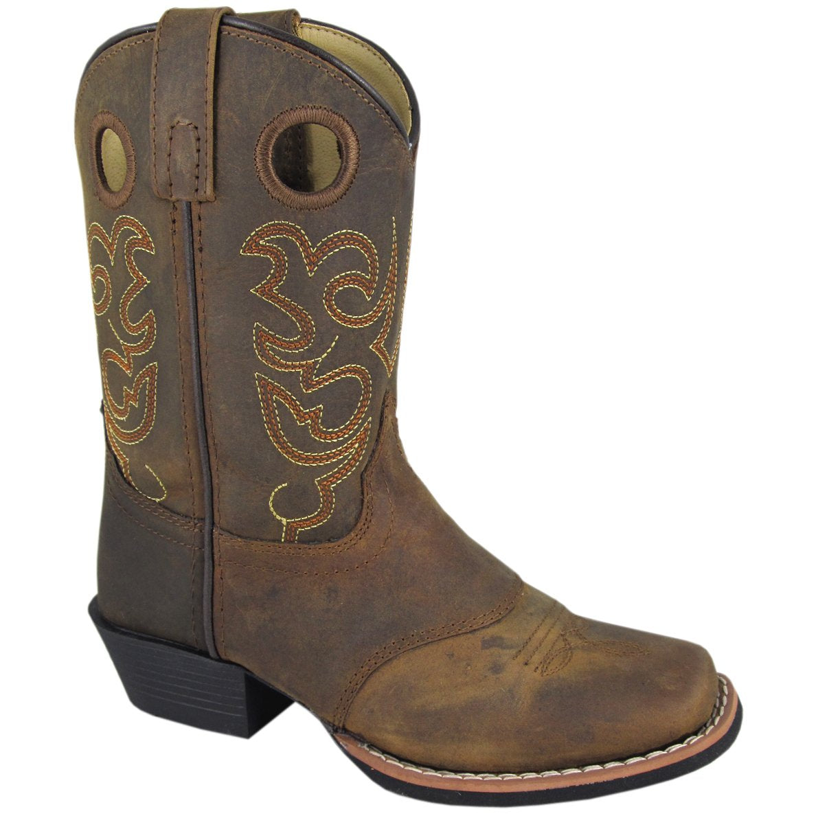 Smoky Mountain Youth Brown Distress Square Toe Boot With Saddle Vamp