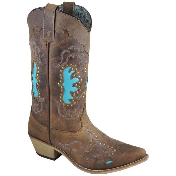 Smoky Mountain Women's Moon Bay 12" Brown Distress/Turquoise Cowboy Boot