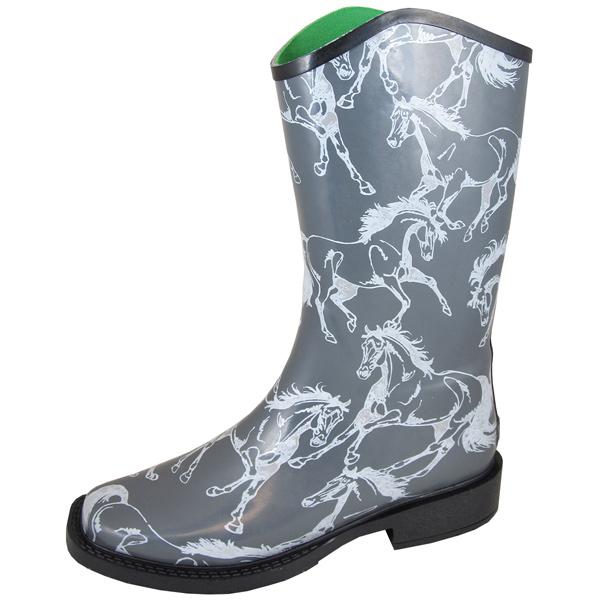 Smoky Mountain Women's 10" Gray Square Toe Rubber Boot W/ Horse Print