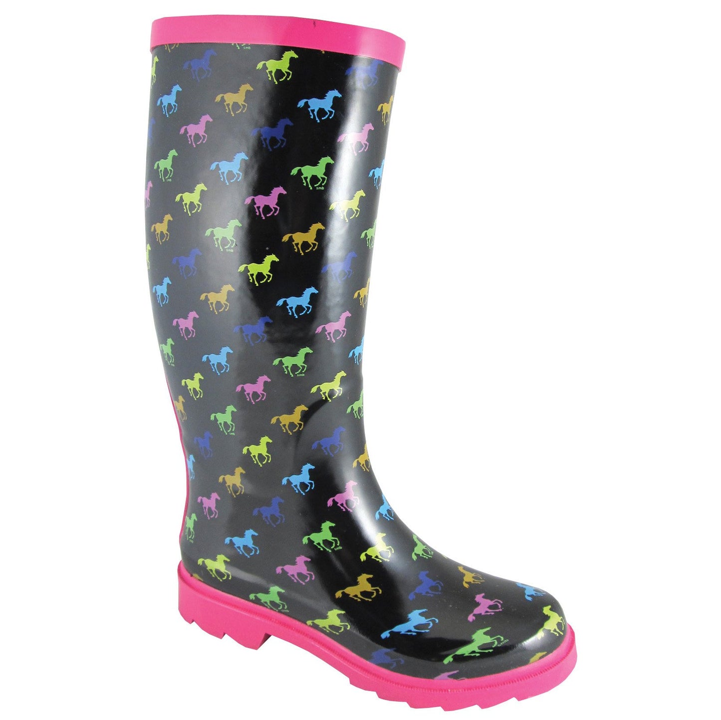 Smoky Mountain Women's Black Rubber Boot With Multi Color Ponies