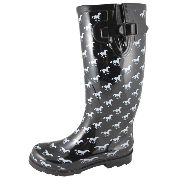 Smoky Mountain Women's Black Rubber Boot With White Ponies